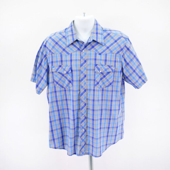 Wrangler Wrancher Shirts Blue Gray Plaid XL Collared Pearl Snap Button Front Sho - Picture 3 of 8
